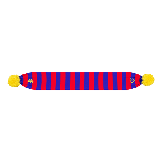 Kinderschal rotblau Bommel